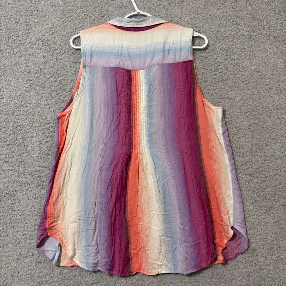 Sleeveless Button Front Swing Tank Collared Relaxed Lightweight Striped 1X - Picture 5 of 8
